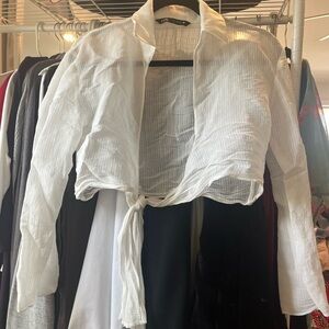 Zara White Sheer Tie-Front coverup